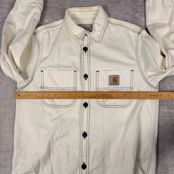 Carhartt Jacket Men's Small White Denim Work in Project Chalk Shirt Jac - Picture 12 of 13